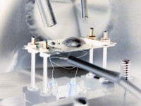 Bi droplet on Si substrate, pictured inside of our UHV setup